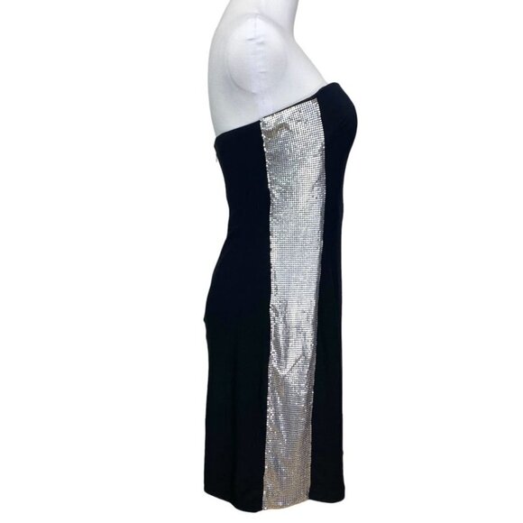 NWT BASIX BLACK LABEL KITSON BLACK SILVER METALLIC SIDE SLEEVELESS MINI DRESS - Picture 1 of 11